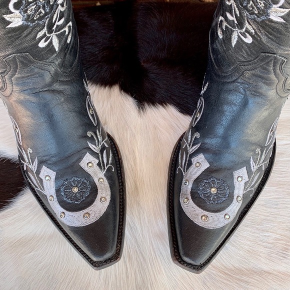 OLD GRINGO Swarovski Crystals Lucky Horseshoe Black Cowboy Western Boots 9.5 - Picture 5 of 12
